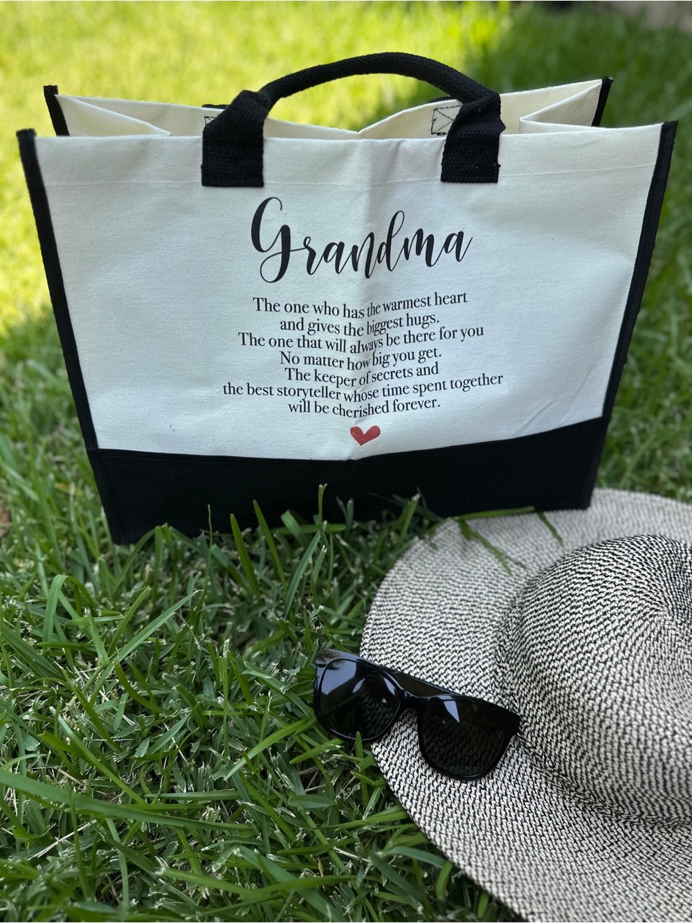 Grandma Canvas Tote Bag Black & Cream Reusable Gift Bag